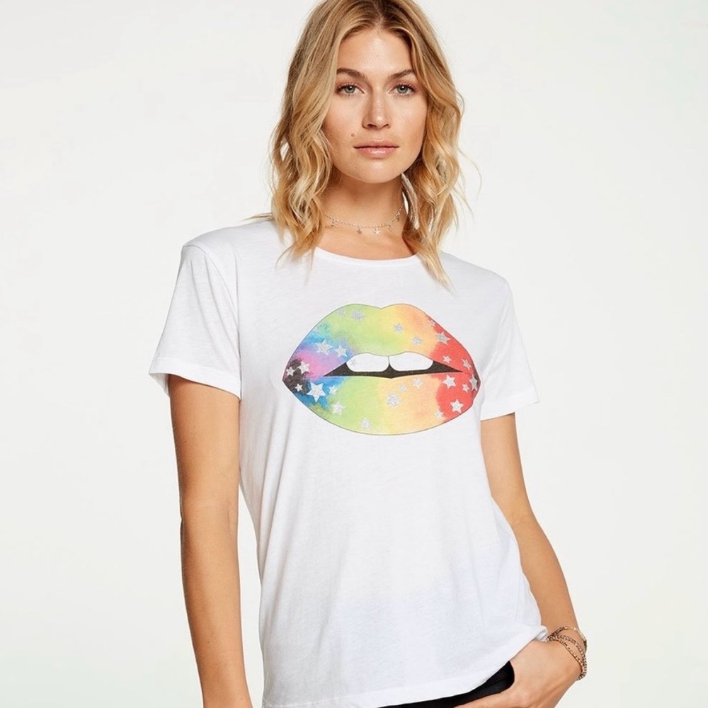 Chaser Starry Lips Graphic Tee - White, XS, Like New Condition